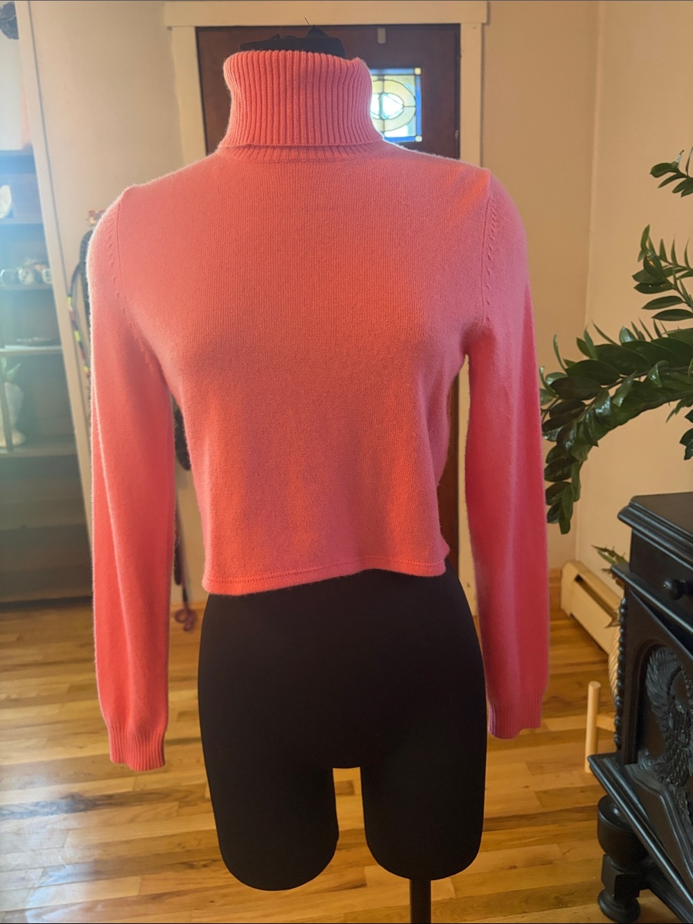 Reformation Coral Pink Cropped Turtleneck Sweater